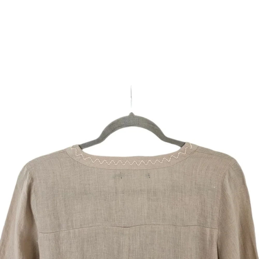 Gudrun Sjoden 100% Linen Dress Embroidered Neutral Tan Cream S - Picture 6 of 10